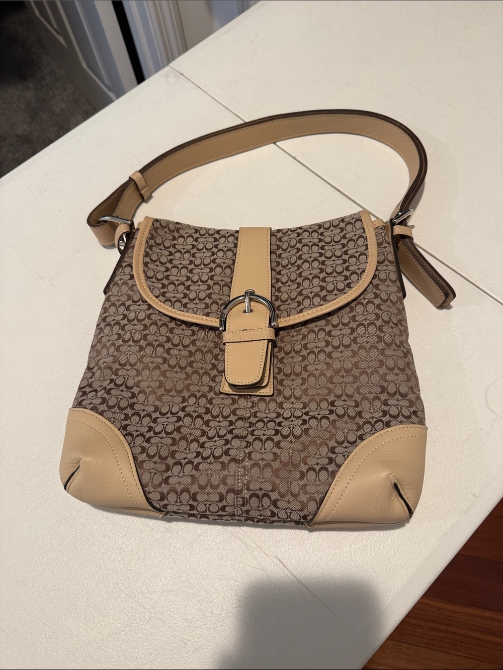 NEW VINTAGE 1990s Coach Signature Canvas Leather Jacquard Whitney Handbag Autumn